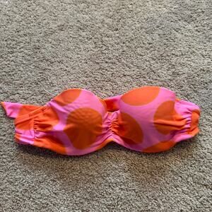 Aerie Pink & Orange Polka Dot Strapless Bikini Top Bra Size 34B Tie Back Daisy